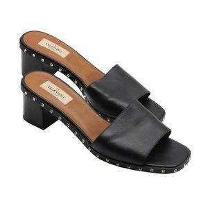 VALENTINO Rockstud Accent Black Leather Mules Size 41
